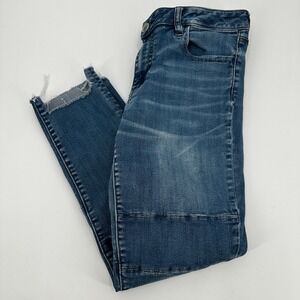 American Eagle Super Stretch Jegging Jean Womens Size 12 Blue Distressed Raw Hem